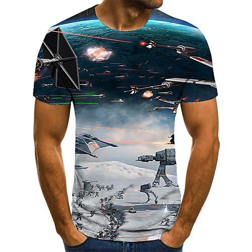 

Men's Unisex Tee T shirt 3D Print Graphic Prints Interstellar Plus Size Print Short Sleeve Casual Tops Basic Fashion Designer Big and Tall Blue