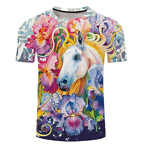 

Men's Unisex Tee T shirt 3D Print Graphic Prints Horse Plus Size 3D Print Short Sleeve Casual Tops Basic Designer Big and Tall Yellow Blushing Pink Brown