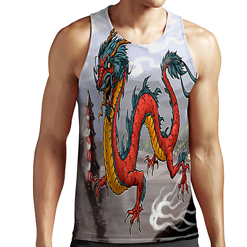 

Men's Unisex Tank Top Undershirt Shirt 3D Print Dragon Graphic Prints Plus Size Print Sleeveless Casual Tops Basic Designer Big and Tall Round Neck Light gray / Summer