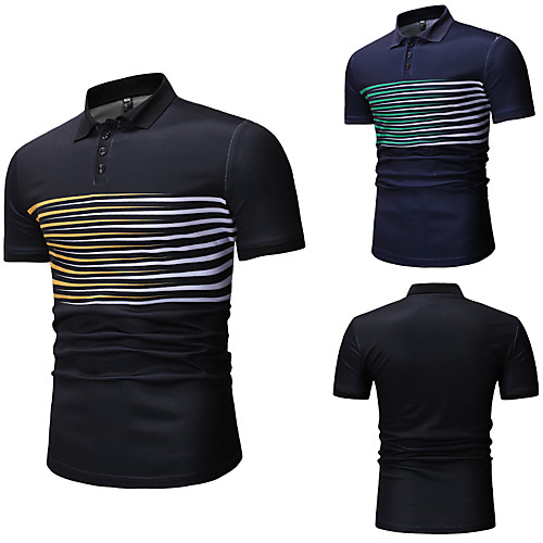 

Men's Golf Shirt Tennis Shirt Other Prints Striped Short Sleeve Casual Tops Cotton Casual Black Navy Blue / Summer