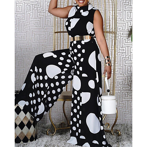 

Women's Ordinary High Waist Black Blue Wine Jumpsuit Polka Dot