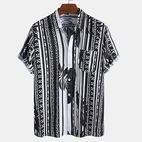 

Men's Shirt Striped Button-Down Short Sleeve Casual Tops Lightweight Casual Fashion Breathable Black
