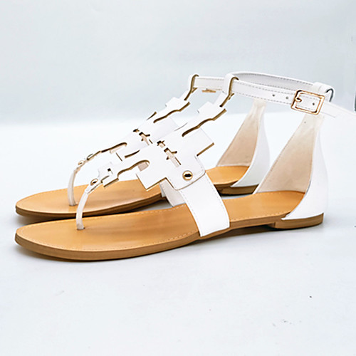 

Women's Flats Boho Bohemia Beach Comfort Shoes Flat Heel Open Toe PU Rivet Buckle Solid Colored White