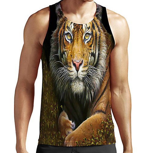 

Men's Unisex Tank Top Undershirt 3D Print Graphic Prints Tiger Animal Plus Size Print Sleeveless Casual Tops Basic Fashion Designer Breathable Black
