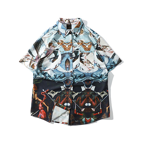 

Men's Shirt Other Prints Graphic Button-Down Print Short Sleeve Casual Tops Basic Hawaiian Distressed Button Down Collar Blue / Summer