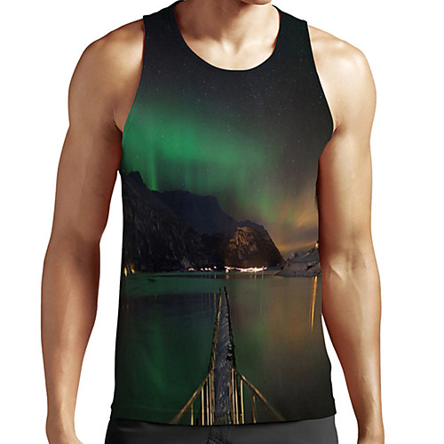 

Men's Unisex Tank Top Undershirt 3D Print Scenery Graphic Prints Plus Size Print Sleeveless Casual Tops Basic Fashion Designer Breathable Green