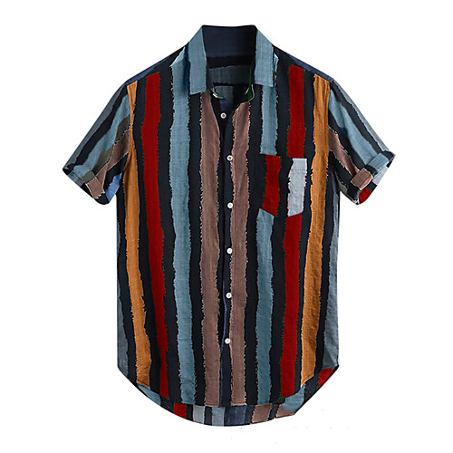 

Men's Shirt Striped Button-Down Short Sleeve Casual Tops 100% Cotton Lightweight Casual Fashion Breathable Red Green