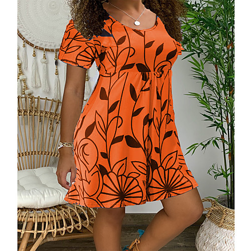 

Women's T Shirt Dress Tee Dress Short Mini Dress Lake blue ArmyGreen Blue Purple Gray Orange Short Sleeve Pattern Spring Summer Casual / Daily 2021 S M L XL XXL XXXL 4XL 5XL
