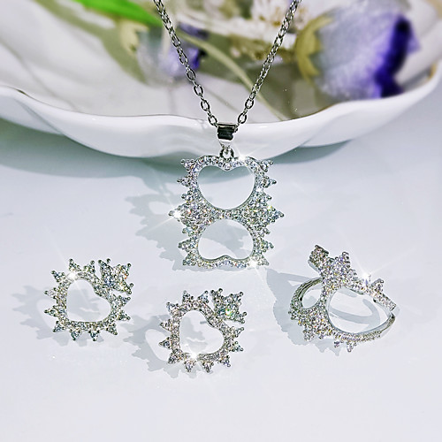 

Women's Clear Cubic Zirconia Jewelry Set Bridal Jewelry Sets Cut Out Heart Flower Artistic Luxury Fashion European Earrings Jewelry Silver For Wedding Anniversary Party Evening Gift 3pcs