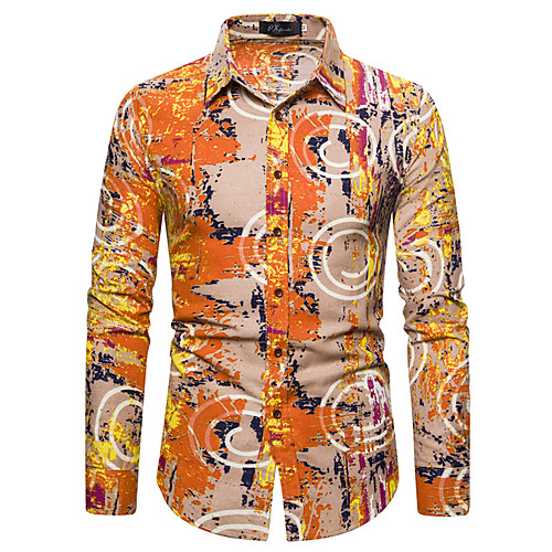 

Men's Shirt Other Prints Graphic Long Sleeve Casual Tops Ethnic Style Orange