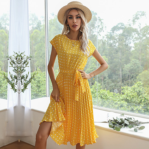 

Women's Swing Dress Midi Dress Yellow Blushing Pink Red Wine Green Royal Blue Black Short Sleeve Plaid / Check Spring Summer Casual / Daily 2021 S M L XL