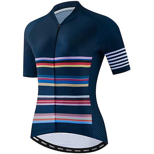 

21Grams Women's Short Sleeve Cycling Jersey Summer Spandex Polyester Dark Blue Stripes Bike Jersey Top Mountain Bike MTB Road Bike Cycling Quick Dry Moisture Wicking Breathable Sports Clothing Apparel