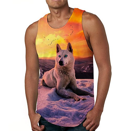 

Men's Tank Top Undershirt 3D Print Dog Graphic Prints Print Sleeveless Daily Tops Casual Designer Big and Tall Yellow