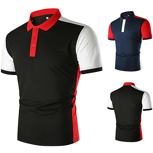 

Men's Golf Shirt Tennis Shirt Color Block Button-Down Short Sleeve Street Tops Cotton Business Casual Comfortable Black Navy Blue