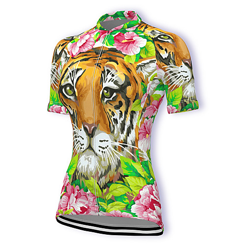 

21Grams Women's Short Sleeve Cycling Jersey Summer Spandex Polyester Yellow Floral Botanical Tiger Bike Jersey Top Mountain Bike MTB Road Bike Cycling Quick Dry Moisture Wicking Breathable Sports
