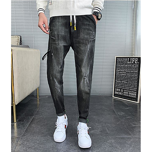 

Men's Stylish Classic Style Jeans Pants Lines / Waves BlackGrey