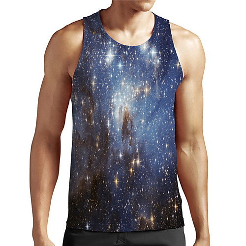 

Men's Unisex Tank Top Undershirt 3D Print Galaxy Graphic Prints Plus Size Print Sleeveless Casual Tops Basic Designer Big and Tall Blue