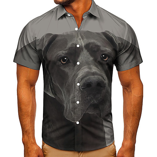 

Men's Shirt 3D Print Dog Graphic Prints Button-Down Short Sleeve Street Tops Casual Fashion Classic Breathable Gray