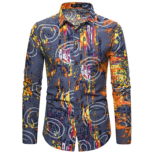 

Men's Shirt Other Prints Graphic Long Sleeve Casual Tops Ethnic Style Gray