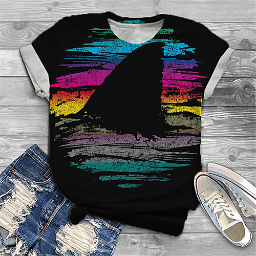 

Women's Plus Size Tops T shirt Graphic Color Block Print Short Sleeve Crewneck Basic Black Big Size XL XXL 3XL 4XL 5XL / Holiday
