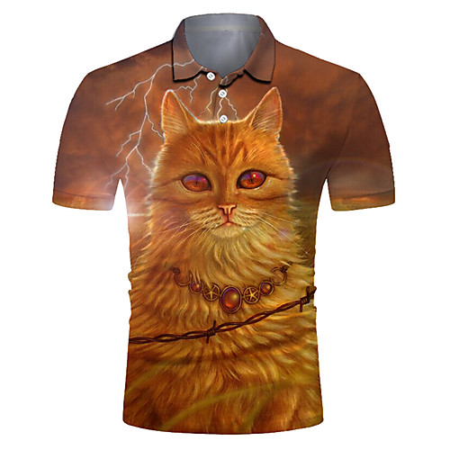 

Men's Golf Shirt Tennis Shirt 3D Print Cat Animal Button-Down Short Sleeve Street Tops Casual Fashion Cool Breathable Brown / Sports