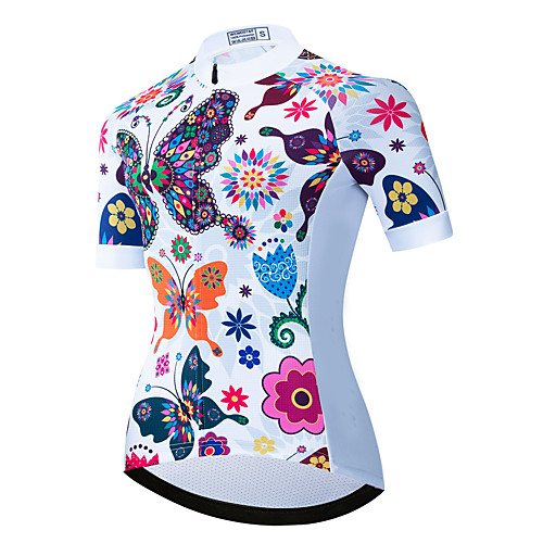 

21Grams Women's Short Sleeve Cycling Jersey Summer Spandex Polyester White Butterfly Floral Botanical Bike Jersey Top Mountain Bike MTB Road Bike Cycling Quick Dry Moisture Wicking Breathable Sports