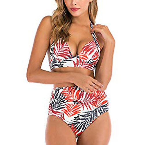 

Women's Bikini 2 Piece Swimsuit High Waist Push Up Solid Color RETRO Flamingo Black cherry White cherry Big orange flower Swimwear Bathing Suits New Casual Vacation / Padded Bras / Beach