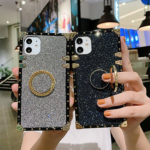 

Luxury Glitter Shine Square Phone Case For iPhone 12 Pro Max 11 SE 2020 X XR XS Max 8 7 Shockproof Dustproof Back Cover with Ring Holder