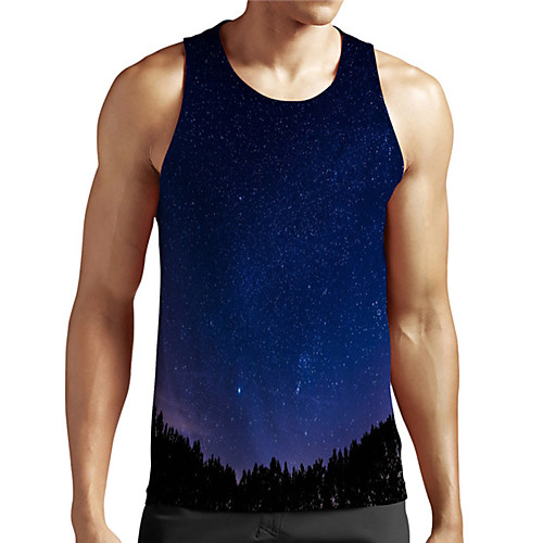 

Men's Unisex Tank Top Undershirt 3D Print Galaxy Graphic Prints Plus Size Print Sleeveless Casual Tops Basic Designer Big and Tall Blue