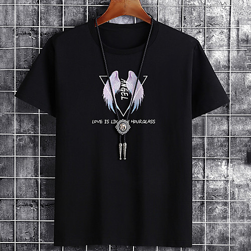 

Men's Unisex Tee T shirt Hot Stamping Graphic Prints Wings Letter Plus Size Print Short Sleeve Casual Tops Cotton Basic Fashion Designer Big and Tall White Black Khaki