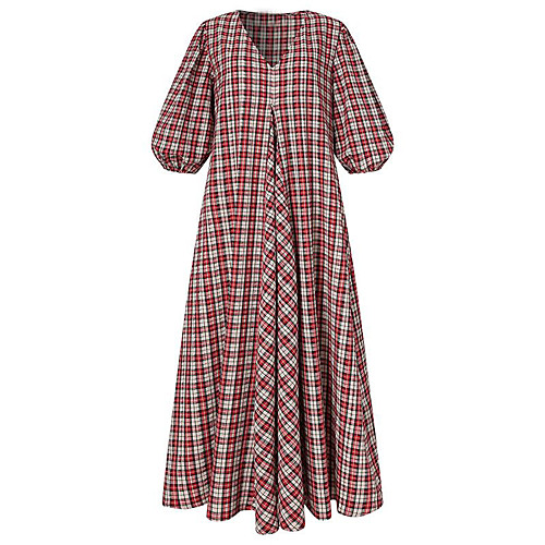 

Women's Swing Dress Midi Dress Black Red Half Sleeve Plaid / Check Spring Summer Casual / Daily Loose S M L XL XXL 3XL / Cotton / Cotton