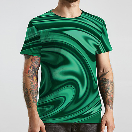 

Men's Unisex Tee T shirt 3D Print Optical Illusion Graphic Prints Plus Size Print Short Sleeve Casual Tops Basic Designer Big and Tall Green