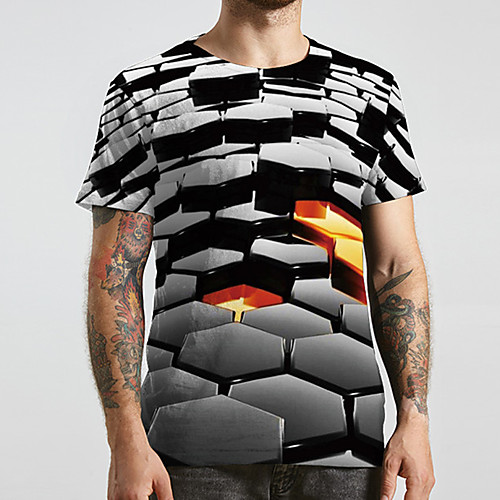 

Men's Unisex Tee T shirt 3D Print Graphic Prints Geometry Plus Size Print Short Sleeve Casual Tops Basic Designer Big and Tall Gray