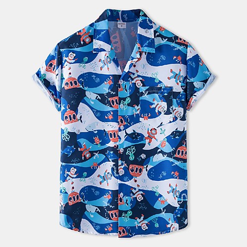 

Men's Shirt 3D Print Graphic Prints Print Short Sleeve Vacation Tops Beach Boho Blue