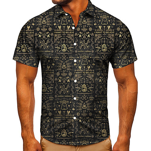 

Men's Shirt 3D Print Graphic Prints Hand Button-Down Short Sleeve Street Tops Casual Fashion Classic Breathable Black