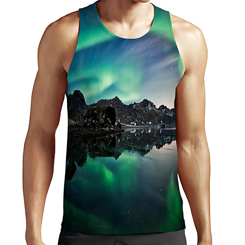 

Men's Unisex Tank Top Undershirt 3D Print Scenery Graphic Prints Plus Size Print Sleeveless Casual Tops Basic Fashion Designer Breathable Green