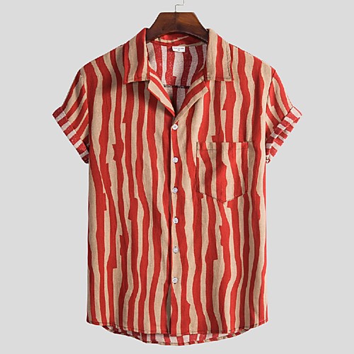 

Men's Shirt Striped Short Sleeve Casual Tops Simple Black Red Coffee