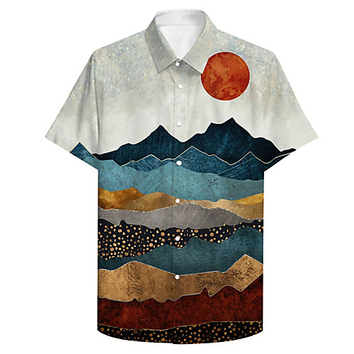 

Men's Shirt 3D Print Scenery Plus Size 3D Print Button-Down Short Sleeve Casual Tops Casual Fashion Streetwear Breathable White / Sports