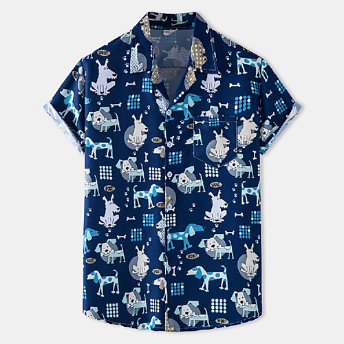 

Men's Shirt Graphic Short Sleeve Casual Tops Beach Hawaiian Blue