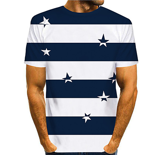 

Men's Tee T shirt 3D Print Striped Graphic Prints Star Print Short Sleeve Daily Tops Casual Designer Big and Tall Black / White