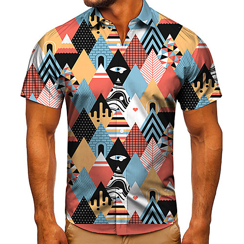 

Men's Shirt 3D Print Graphic Prints Geometry Button-Down Short Sleeve Street Tops Casual Fashion Classic Breathable Rainbow