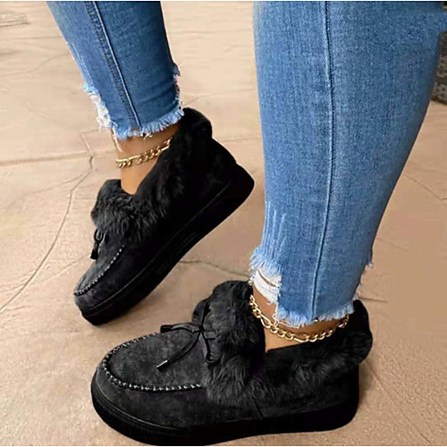 

Women's Loafers & Slip-Ons Snow Boots Wedge Heel Round Toe Booties Ankle Boots Synthetics Bowknot Solid Colored Burgundy Pink Gray