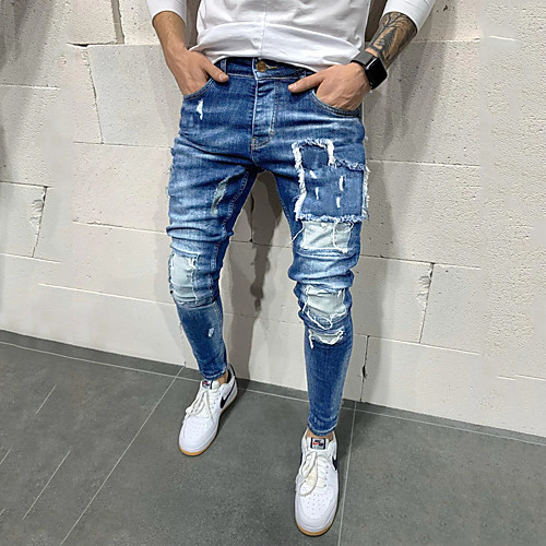 

Men's Classic Style Jeans Pants Solid Color Blue