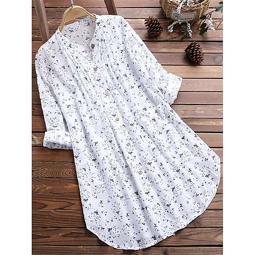 

Women's Plus Size Tops Blouse Floral Graphic Print Long Sleeve Shirt Collar Yellow Green Sky Blue Big Size XL XXL 3XL 4XL 5XL / Cotton / Cotton