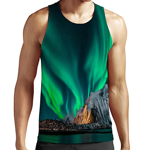 

Men's Unisex Tank Top Undershirt 3D Print Scenery Graphic Prints Plus Size Print Sleeveless Casual Tops Basic Fashion Designer Breathable Green