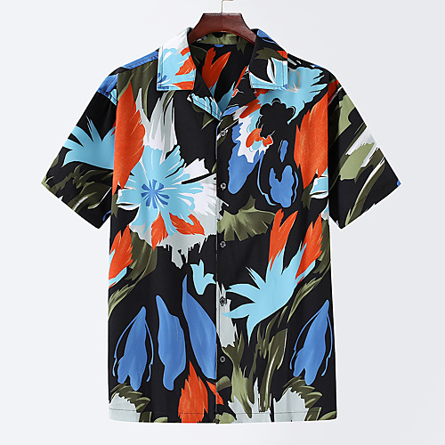 

Men's Shirt Other Prints Graphic Plus Size Print Short Sleeve Casual Tops Hawaiian Rainbow