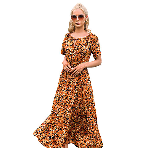 

Women's Swing Dress Maxi long Dress Leopard Short Sleeve Print Spring Summer Boho 2021 M L XL 2XL 3XL