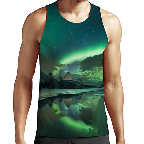 

Men's Unisex Tank Top Undershirt 3D Print Scenery Graphic Prints Plus Size Print Sleeveless Casual Tops Basic Fashion Designer Breathable Green