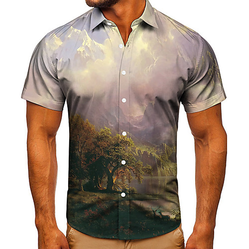 

Men's Shirt 3D Print Graphic Prints Forest Button-Down Short Sleeve Street Tops Casual Fashion Classic Breathable Gray