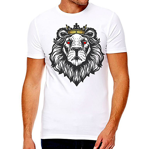 

Men's Unisex Tee T shirt Hot Stamping Graphic Prints Lion Plus Size Print Short Sleeve Casual Tops Cotton Basic Fashion Designer Big and Tall White